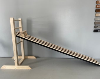 4' Kids Race Car Track + Adjustable Height Stand, 3-5 Lanes, 48" Matchbox Wooden Ramp, Hot Wheels, Race Car Drive, Raceway