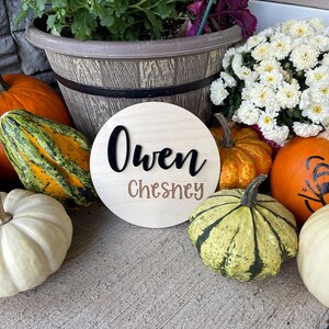 Baby Name Round, 3D + Laser Engraved Announcement Sign, Birth Reveal, Baby Shower, Custom, Personalized, New Baby, Hospital, Newborn, Kids