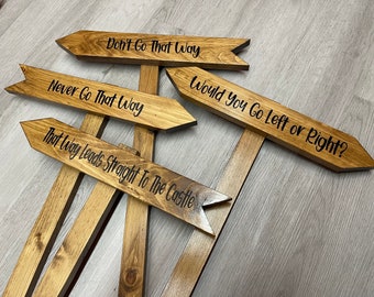 Set of 4, Single Arrow on 55" Stake, 2.5x16" Directional Arrow, Personalized Wood Sign, Custom Travel Decor, Special Event, Home, Vacation