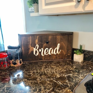 Corner Bread Box, Personalized, Custom Box, Kitchen Decor, Organization, Storage, Bread Box, Wooden, Countertop Box, Bread, Custom, Wood image 6