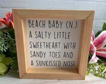 Beach Baby, Home Decor, Square Box Sign, Rustic, Family, Children, Ocean, Travel, Baby, Kids, Nursery, Farmhouse, Framed Wood Sign