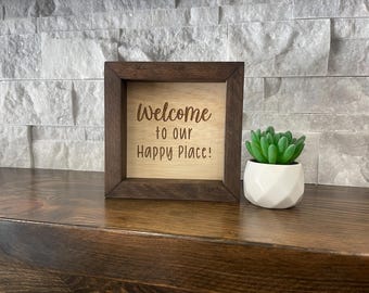 Happy Place, First House Decor, Housewarming, Valentine, Couples, Home, Square Box Sign, Tiered Tray Framed Mini
