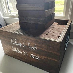 Giant Tumbling Tower, Stacking Game with Storage Crate, Personalized Yard Game, Laser Engraved Tricky Tower, Guestbook, Gift, Custom Blocks