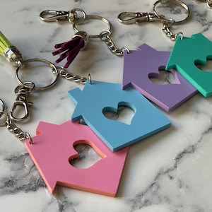House Keychain, Acrylic or Wood, Backpack Tag, Home, Retro, Pastel, Realtor Closing, New Home, Housewarming, BFF, Friend, Gift, Party Favor