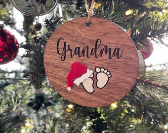 Grandma, Merry Christmas, 4" Ornament, Christmas Tree Decorating, Holiday Decor, New Baby Coming Soon, Grandkids, Babies, Santa Hat