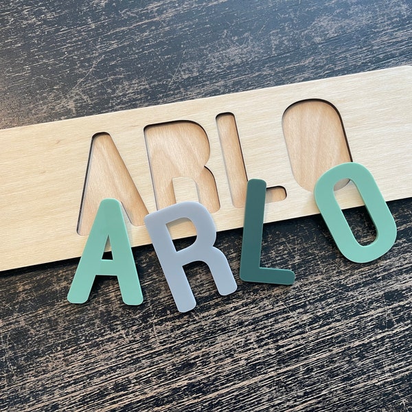 Wood & Acrylic Baby Name Puzzle, Laser Cut, Name Puzzle, Personalized Name Puzzle, Baby Shower, Pastel Acrylic Letters, Kids Custom Name Toy