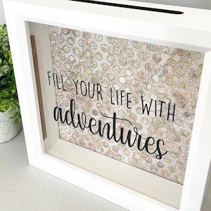 Fill Your Life With Adventures, Pastel Map, Ticket Stubs, Money Bank, Shadow Box, Gift Idea, Adventure Fund, Travel Theme, Memories image 1