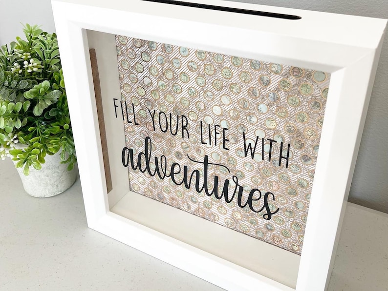 Fill Your Life With Adventures, Pastel Map, Ticket Stubs, Money Bank, Shadow Box, Gift Idea, Adventure Fund, Travel Theme, Memories image 1