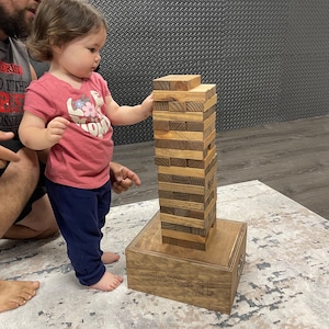 Junior Tumbling Tower, Stacking Game with Storage Crate, Personalized Yard Game, Laser Engraved Tricky Tower, Guestbook, Company Marketing