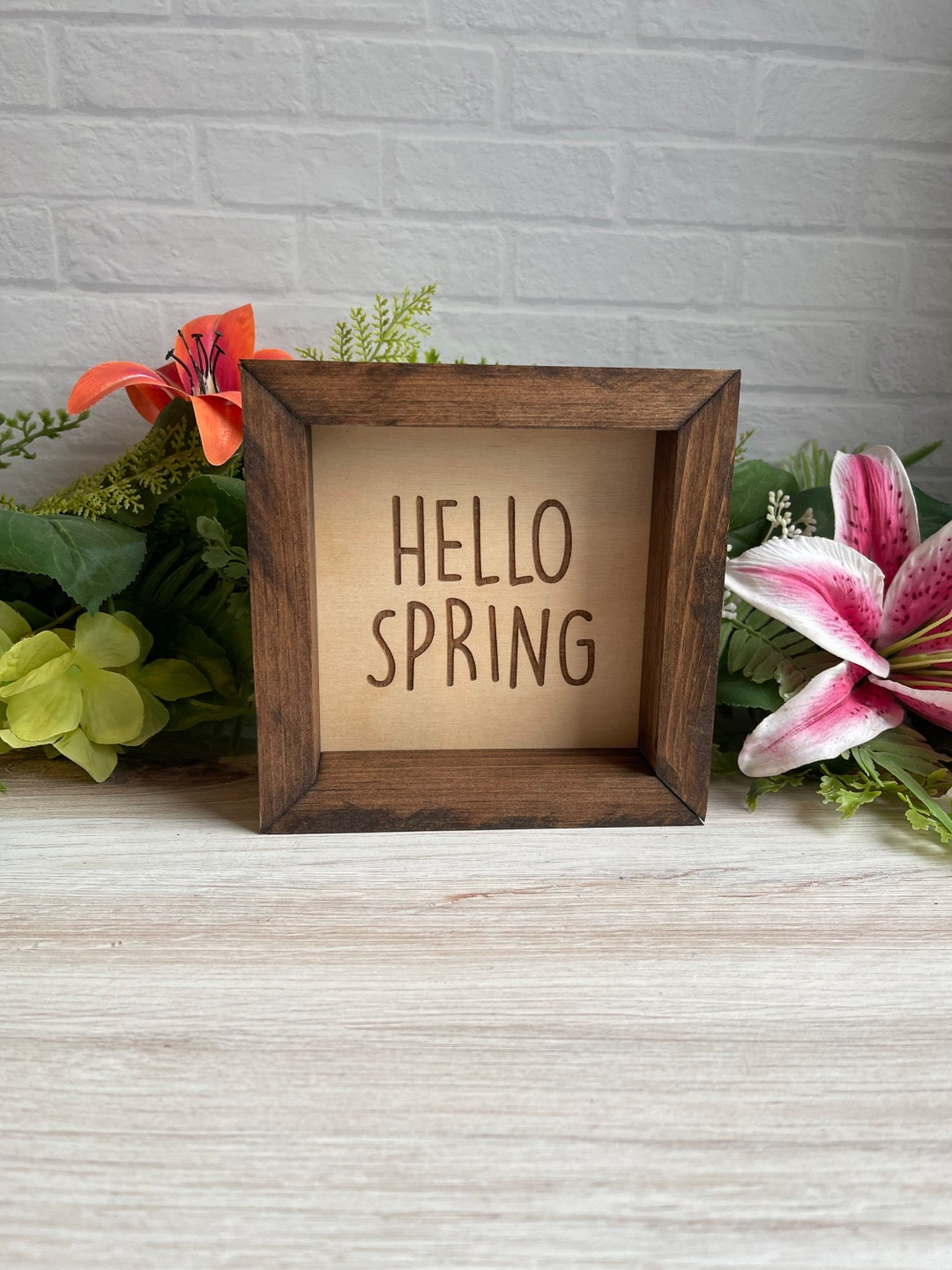 Hello Spring Signature Box Hello Spring, Square Box Sign, Home Decor, Tiered Tray, Rustic, Wood ...