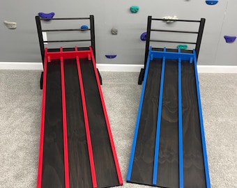 4.75 INCH WIDE LANES, 5' Kids Race Car Track + Adjustable Height Stand, 2-6 Lane Wooden Ramp, Pinewood Derby Car Raceway, Monster Trucks