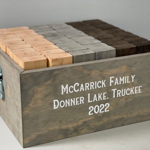 Giant Tumbling Tower, Stacking Game with Storage Crate, Personalized Yard Game, Laser Engraved Tricky Tower, Guestbook, Gift, Custom Blocks