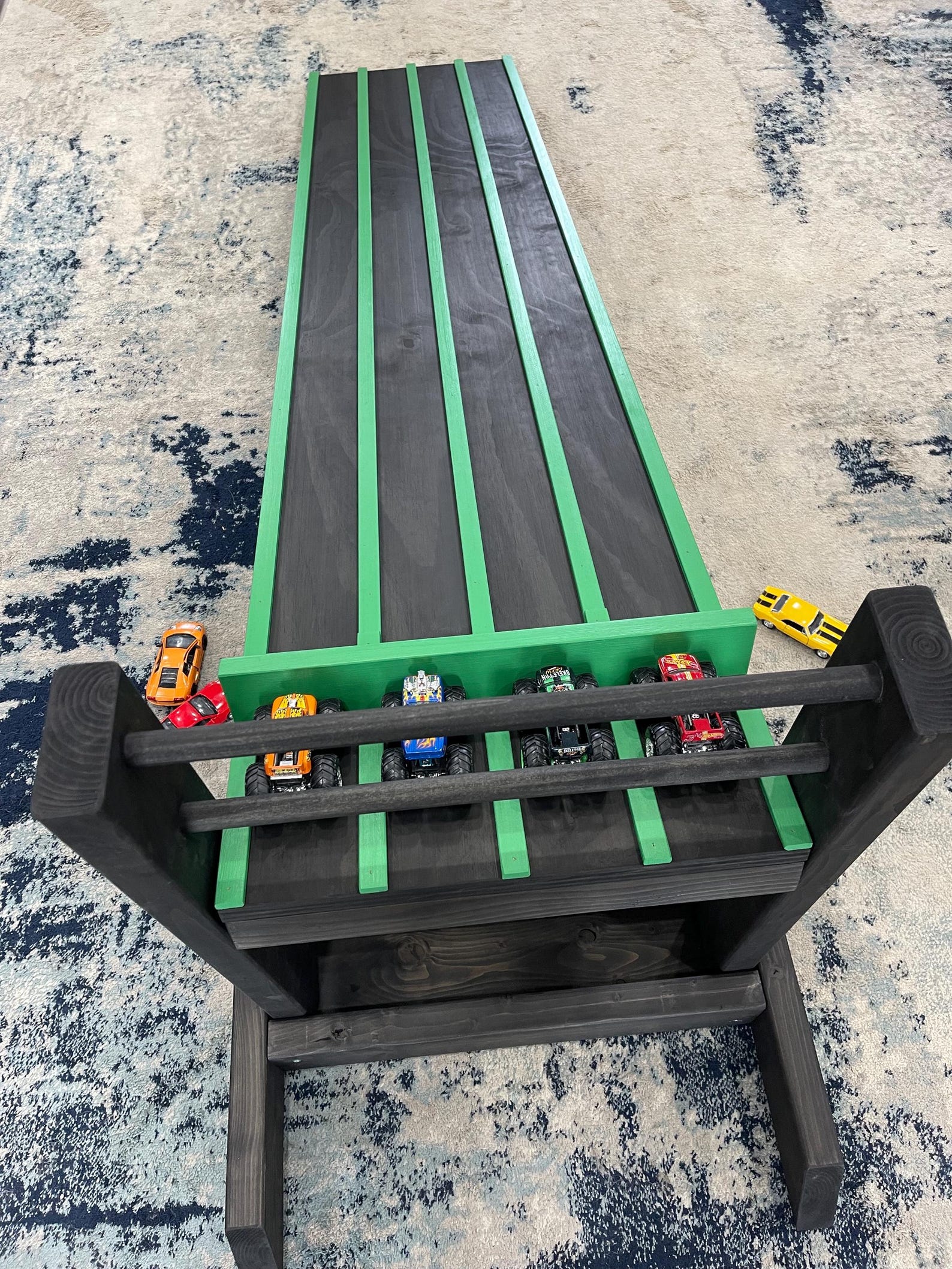 3 INCH WIDE LANES, 3' Kids Race Car Track + Adjustable Height Stand, 2 ...