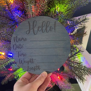 Hello Baby Stats, Announcement Sign, Birth Reveal, New Baby, Hospital, Birth Stats, Newborn, Hospital Sign, Laser Engraved, Wood Round