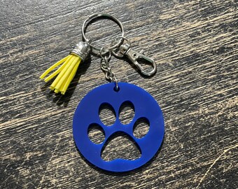 Paw Print, Wood or Acrylic Keychain, Backpack Tag, Pet Lover, Retro, Animals, Pastel, Kids, Best Friend, Gift, Party Favor, Cat, Dog