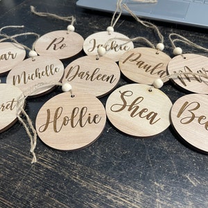 Laser Engraved Name Ornament, 2 or 3 Inch Gift Tag, Stocking Tag, Label, Wood, Custom, Name, Gift, Christmas, Christmas, Name Card, Holiday