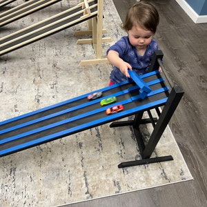 3' Kids Race Car Track, 36 Inch Wooden Ramp, 3 Lane Road, Toy Car Ramp ...