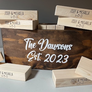 Giant Tumbling Tower, Laser Engraved 1 or 2 Sided Blocks, Stacking Game with Crate, Personalized Yard Game, Custom Tricky Tower, Guestbook