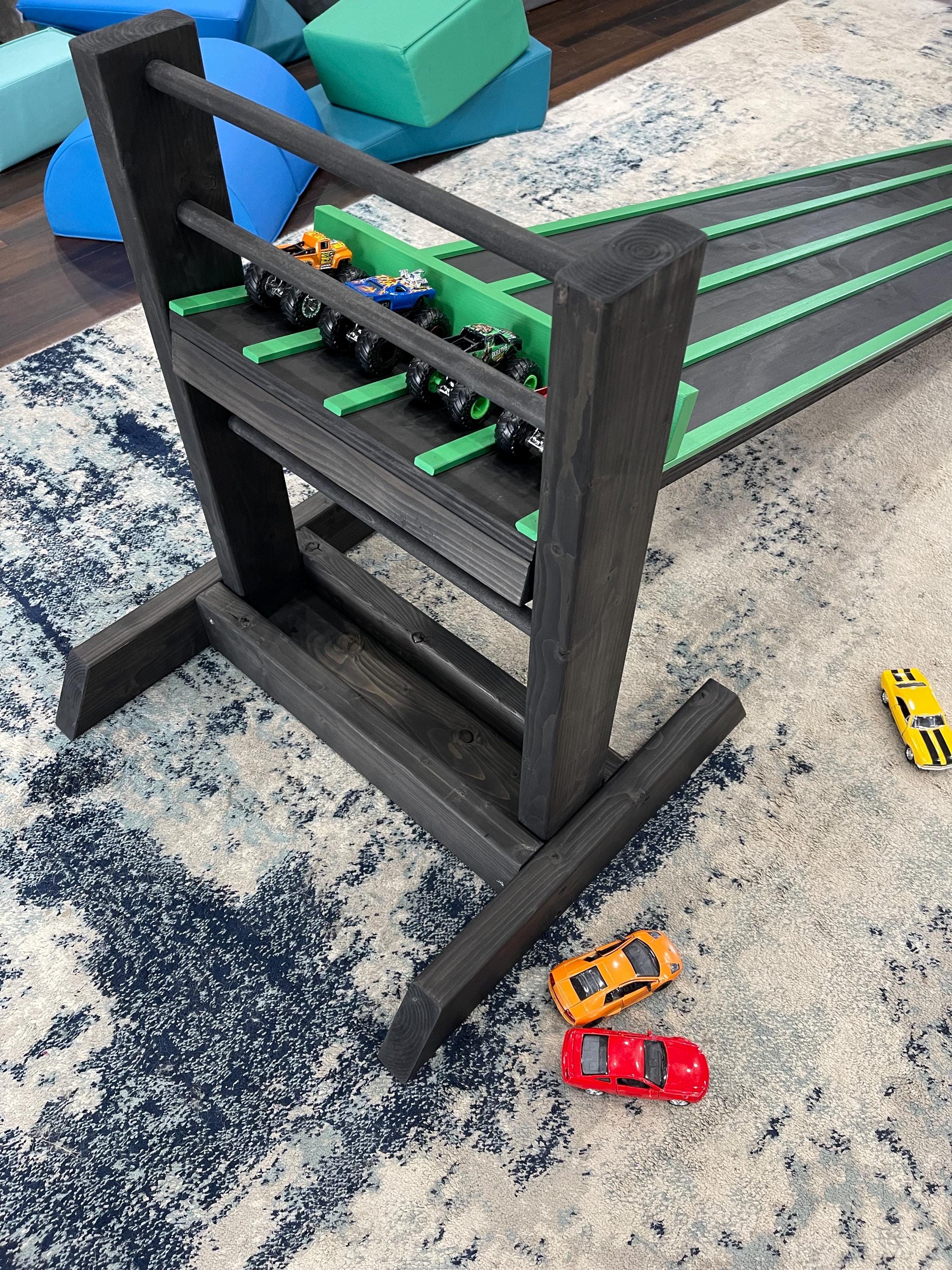 3 INCH WIDE LANES, 4' Kids Race Car Track + Adjustable Height Stand, 2 ...
