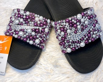 nike slides with pearls