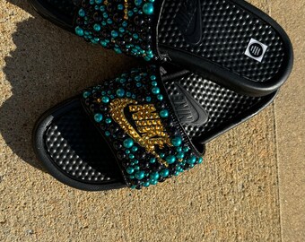 Custom Nike Bling Slides for Women Black and Teal Nike Slides Sandals for Women Summer Sandals Etsy