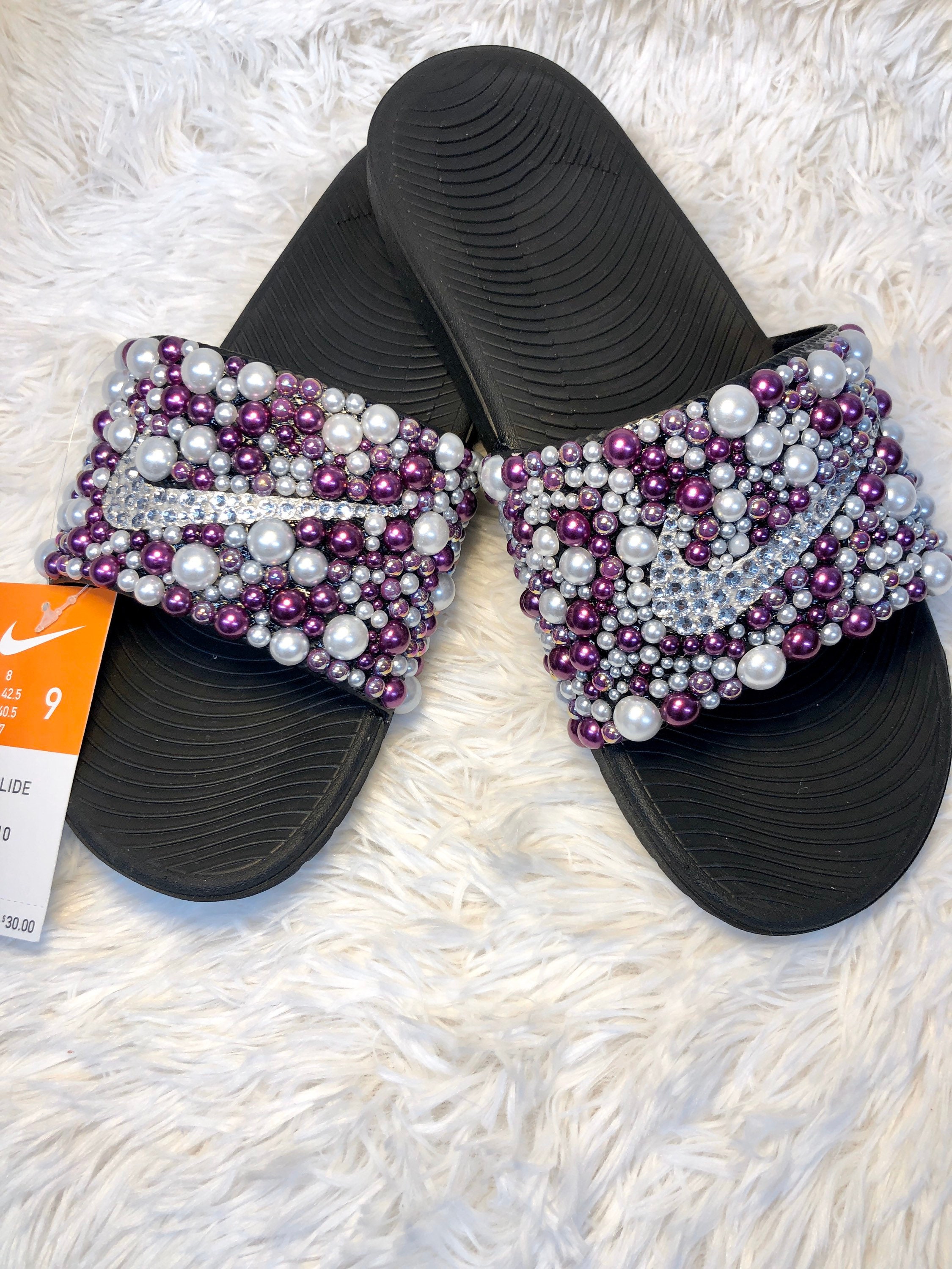 Custom Pearl Nike Slides – Le Cinq Août