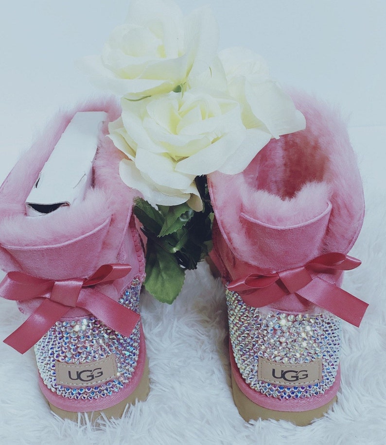Bling UGG Bailey Bow II Bling Boots Pink Australian Fur - Etsy