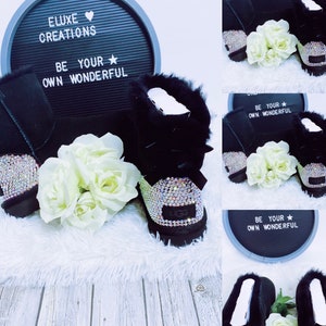 Bling UGG Bailey Bow II Boots |  Bling Boots with Fur | Australian Fur Boots | Crystal Bling Boots | Ankle Boots with Fur | Boots for Women