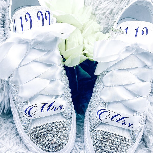 Wedding Shoes For Brides | Bling and Pearl Wedding Custom Converse | Bride Converse | Wedding Sneakers | Personalized Bride Shoe