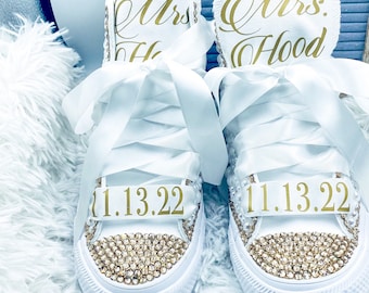 Hochzeit Braut Brautschmuck | Bling und Pearl Gegensatz | Hochzeit nach Maß | Braut Gegensatz | Personalisierter Braut-Schuh | Hochwertiges, langes Top