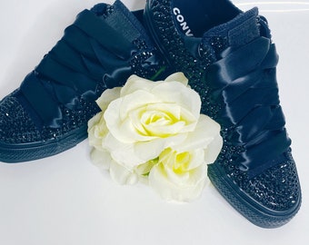 Wedding Converse for Brides | Bling and Pearl Wedding Converse | Bride Converse | Wedding Chuck | Personalized Bride Shoe | Black Converse