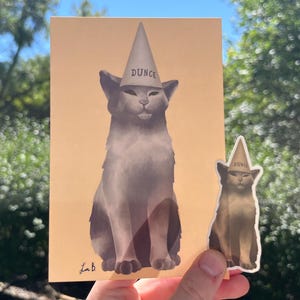 Dunce Hat Cat - 3&quot; Vinyl Sticker and Photo Print