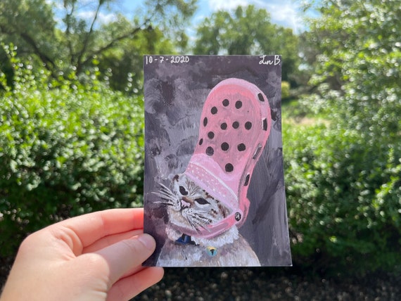 Cat Wearing a Pink Croc 3 Vinyl Sticker and Photo Print 