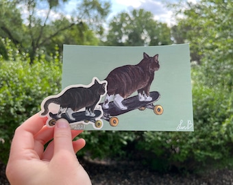 Skateboarding Cat 3" Vinyl Sticker and Photo Print