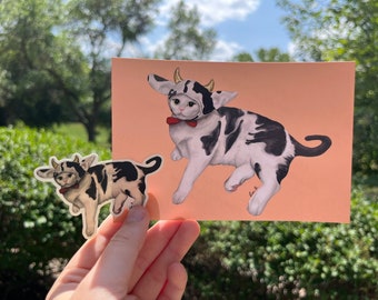 Cow Cat 3" Vinyl Sticker and Photo Print