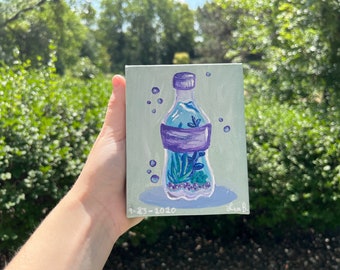 ORIGINAL Succulent Water Bottle 5" by 4" Acrylic Painting