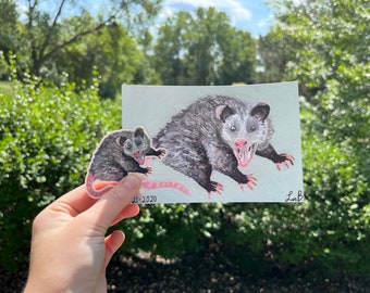 Happy Possum/Opossum 3" Vinyl Sticker and Photo Print