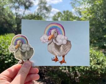 Rainbow Duck 3" Vinyl Sticker and Photo Print