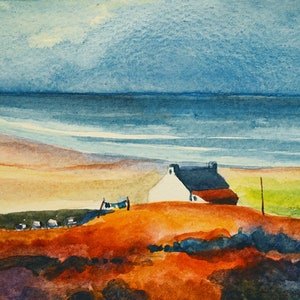 Digitale print JPG Cornwall schilderij kunst getijde droeg zeegolven kust landschap aquarel
