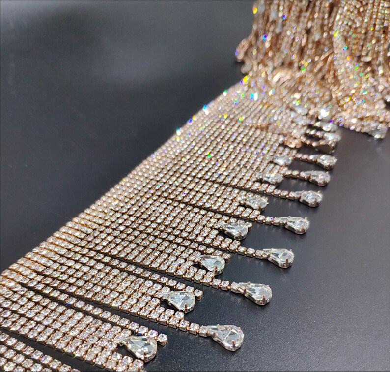 Rhinestone trim Rhinestone Chain rhinestyone Fringe Swaroski Etsy