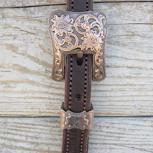 West 74 Dark Brown Leather 3/4&quot; One Ear Headstall Western Floral Copper Buckle