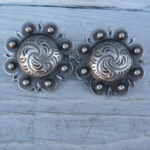 Lot of 2 PAIR Berry Spot Concho Antique Copper Nickel 1-1/2&quot; 1&quot;