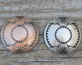 Set of 2 Jeremiah Watt Horseshoe Salt Lick Spot Concho 1 1/2" Nickel Copper