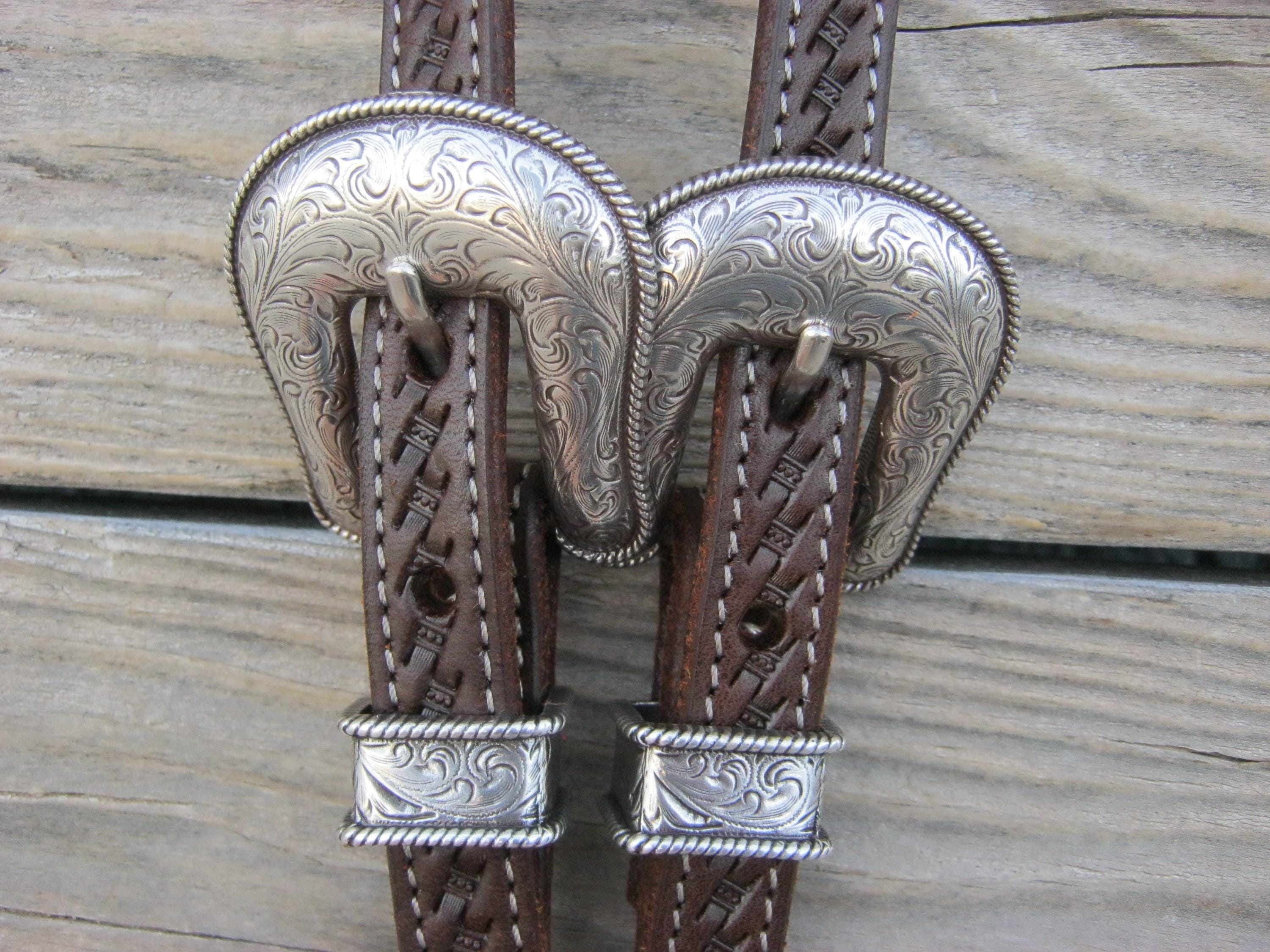 West 74 Dark Oil Leather 5/8" One Ear Antique Copper Rope Buckles Headstall
