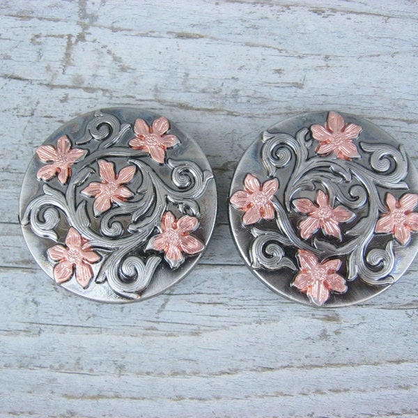 Wildflower Concho Chicago Screw Copper Floral Lot of 2 Pair 1" 1-1/2"