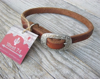 Handmade Harness Leather Dog Collar Engraved Stainless Steel Buckle