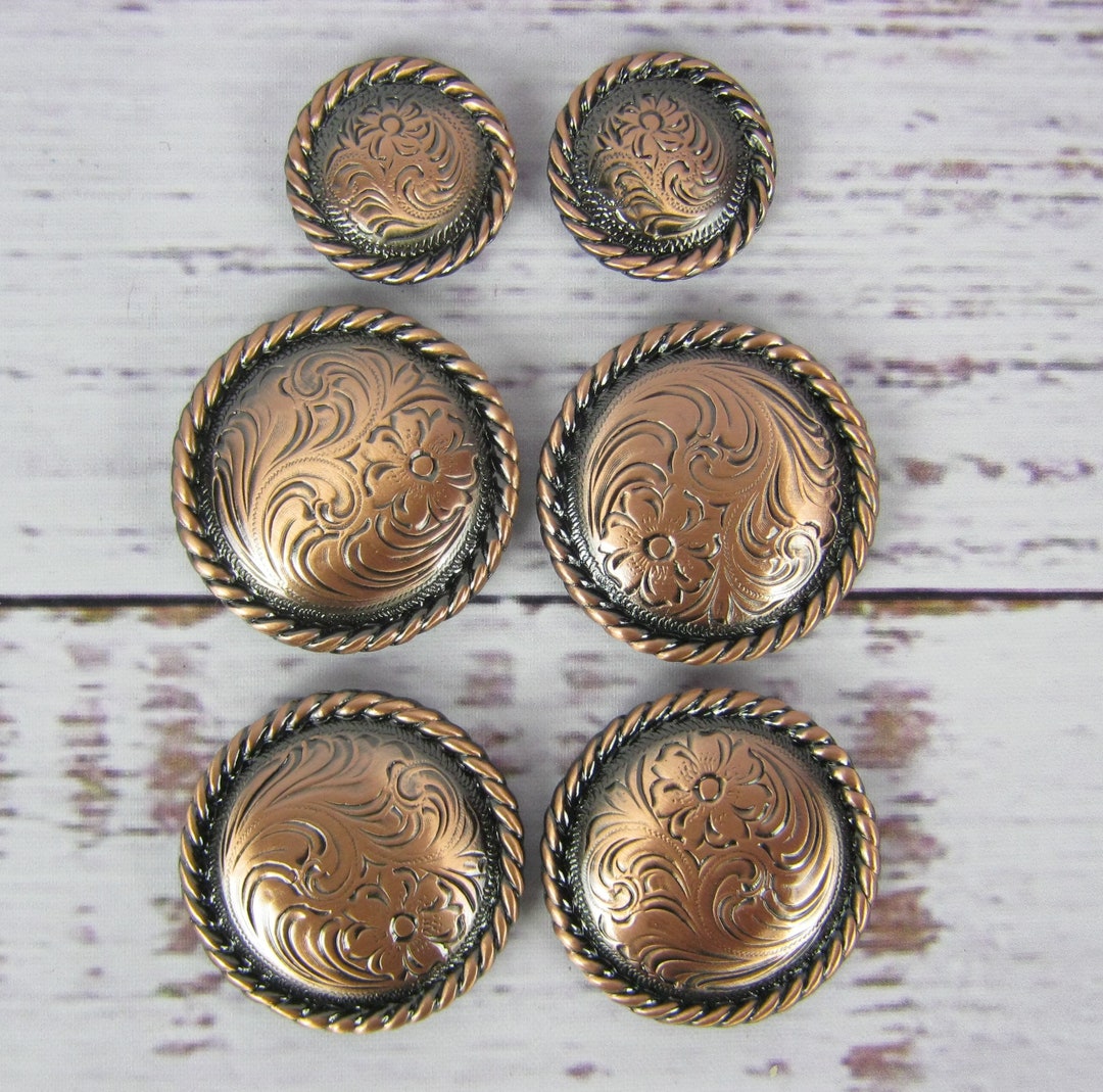 Floral Engraved Rope Edge Copper Floral Concho Screw Back Saddle Set 1 ...