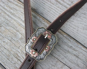 West 74 Dark Brown Leather 3/4&quot; One Ear Floral Rope Edge Buckle Headstall