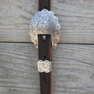 West 74 Stitched Chocolate Brown Leather 3/4" One Ear Engraved Floral Buckle Headstall