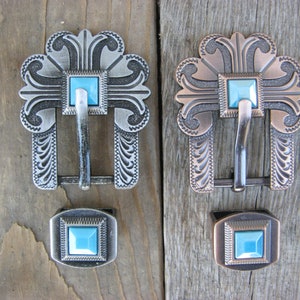 Los Alamos Square Turquoise Buckle with Loop Antique Nickel Copper 3/4"